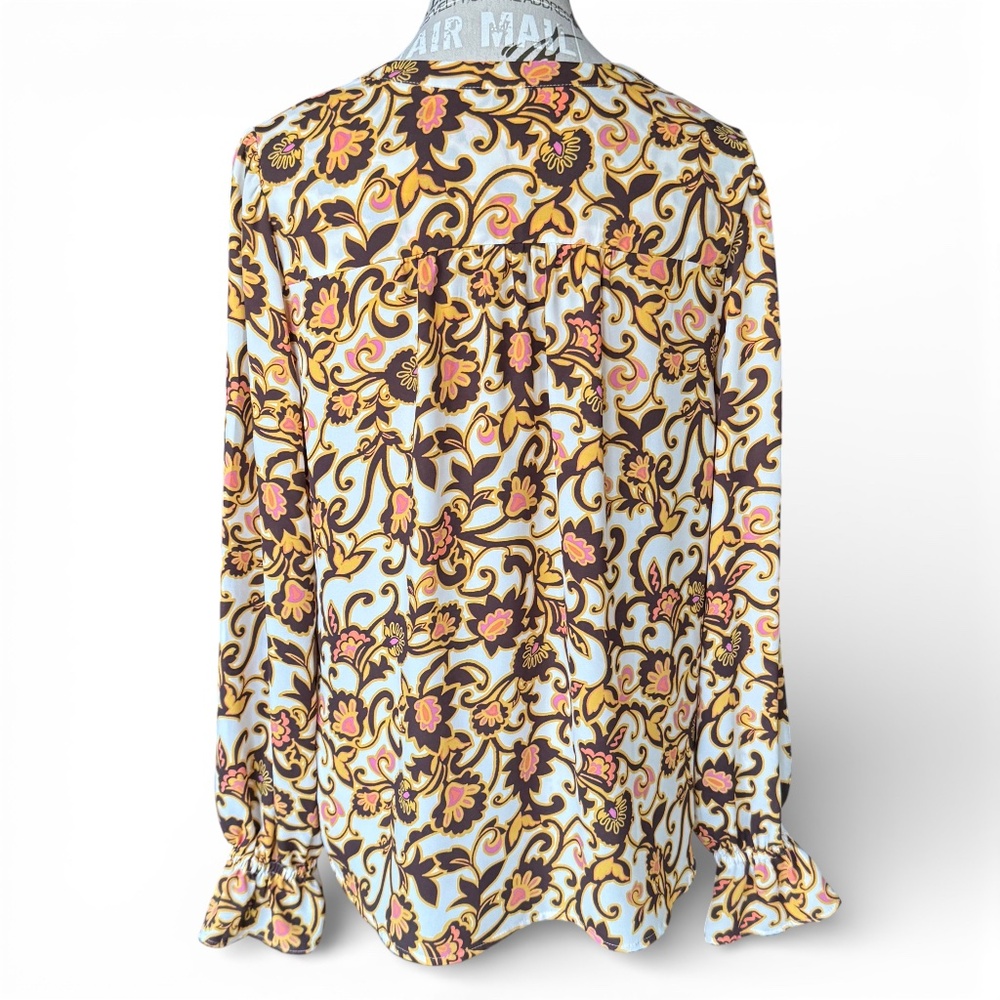 LOFT Floral print blouse multicolor long sleeve size M - Picture 4 of 9